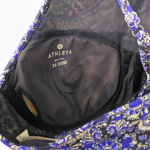 Athleta Baja Blue High Neck Swimsuit Bikini Top Underwire Cups 34D 34DD - Picture 9 of 10